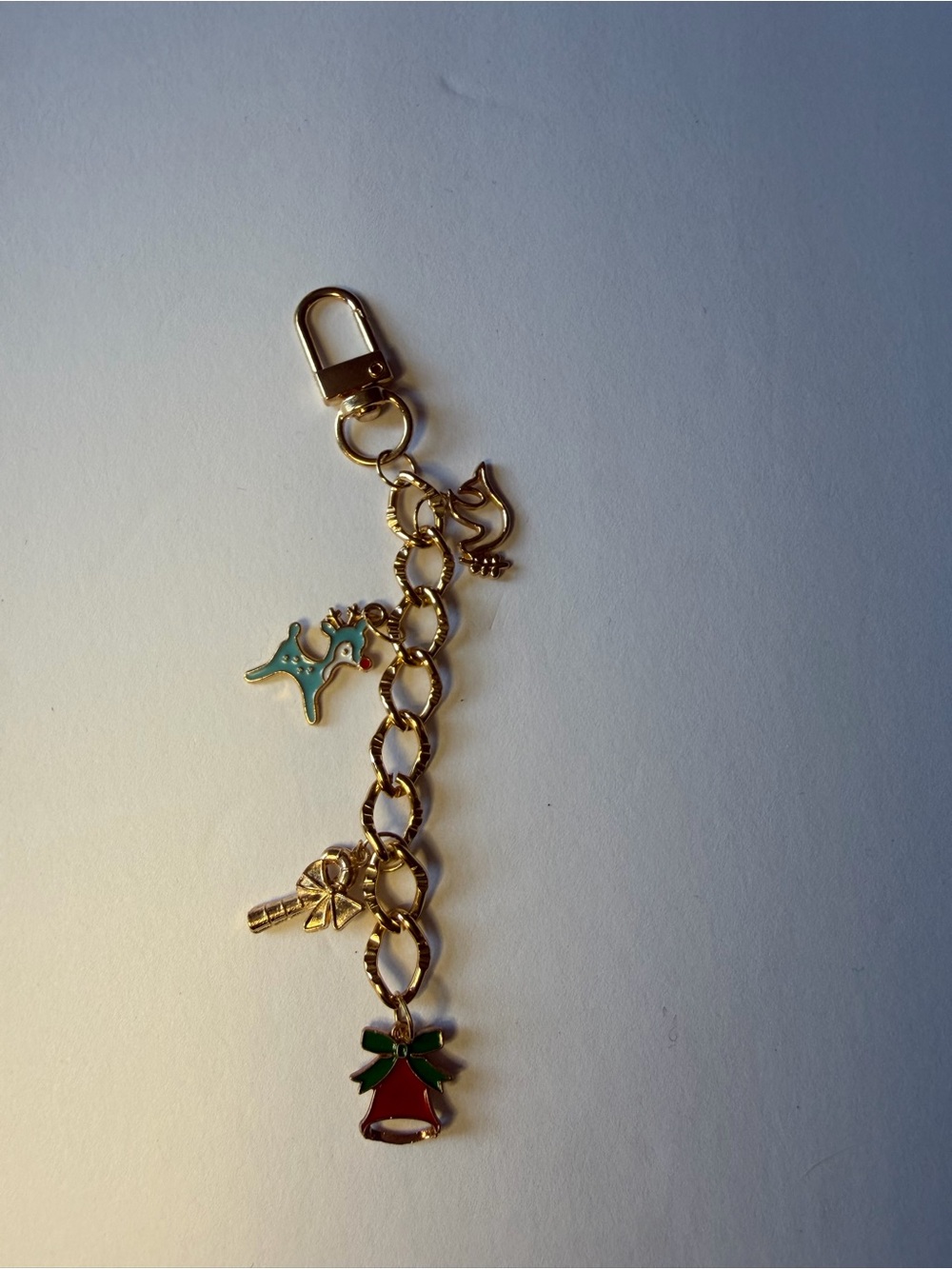Gold-Tone Holiday Bag Charm with Red & Green